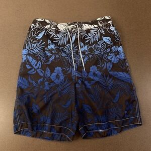 Paradise Collection Men's Size Medium Brown Blue White Floral Swim Trunks